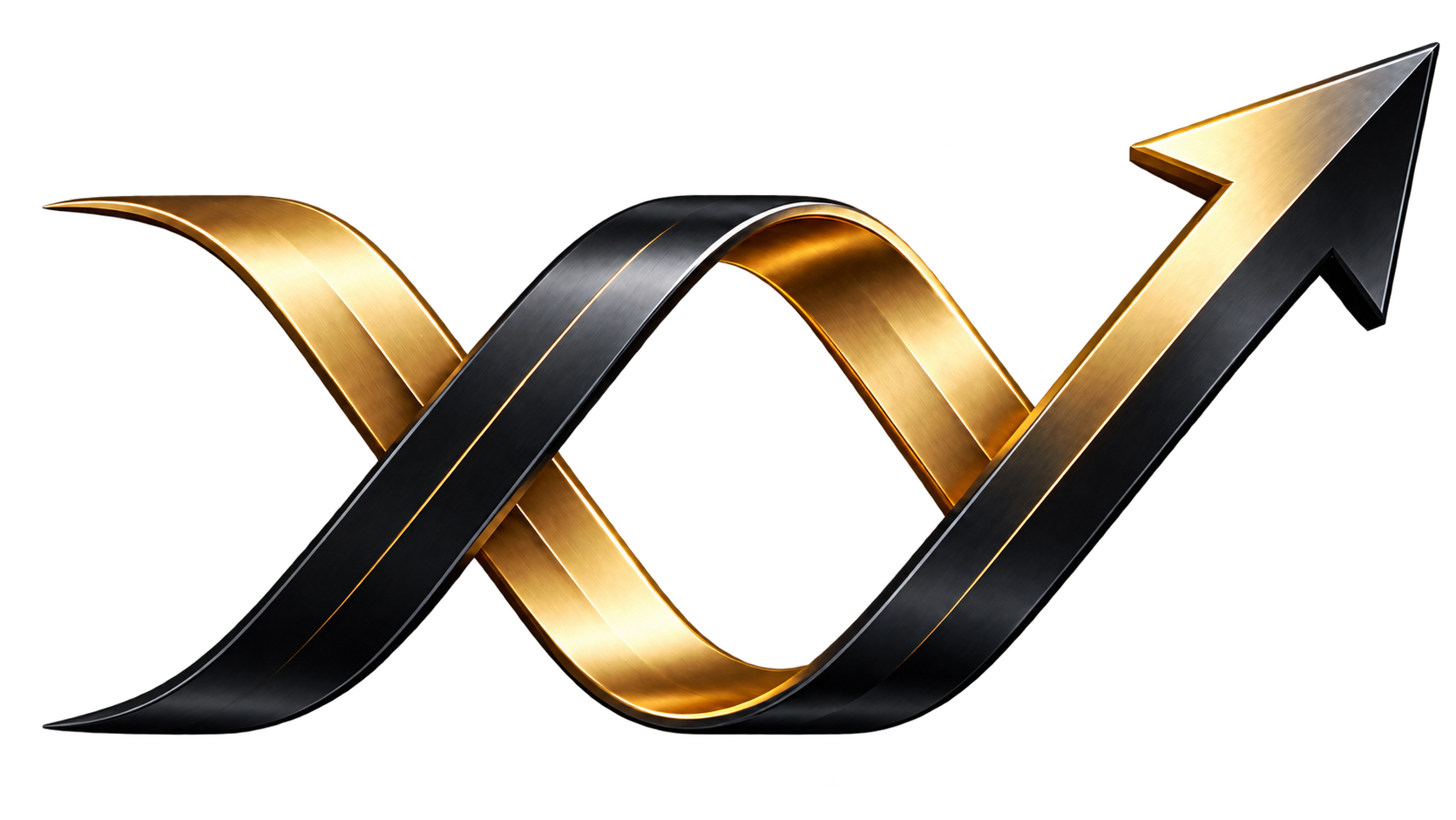 Nxt Wyn black and gold interwoven upward arrow symbol